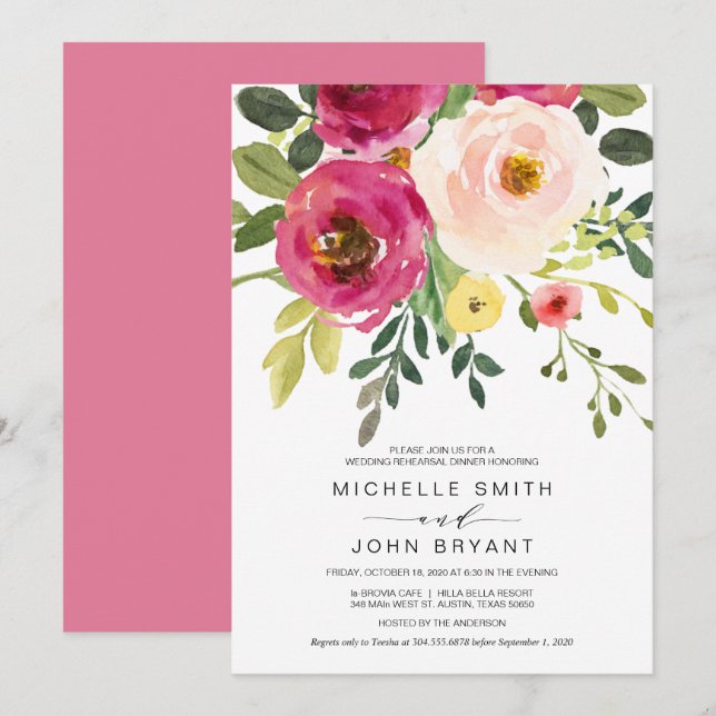 Blush Pink Beauty Floral, Wedding Rehearsal Dinner Invitation (Front/Back)