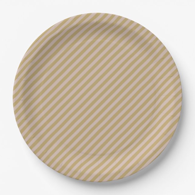 Blush Pink Beige & Light Gold Stripes Party Paper Plate (Front)