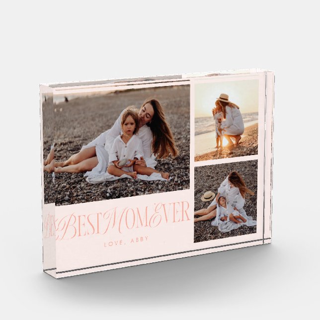 Blush Pink Best Mom Ever Collage Photo Block (Left)
