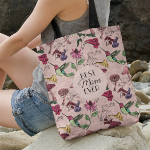 Blush Pink Best Mom Ever Photo Hummingbird Floral Crossbody Bag