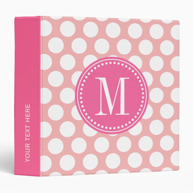 Blush Pink Big Polka Dots Monogrammed Binder (Front/Spine)