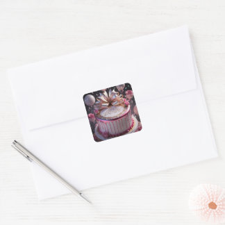 Blush Pink Birthday Cake Celebration  Square Sticker