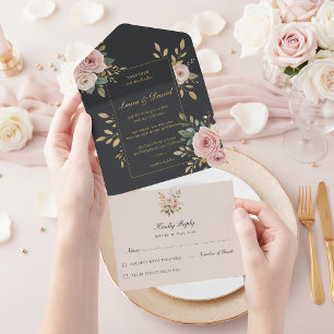 Blush Pink & Black All-In-One Wedding Invitation