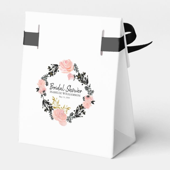 Blush Pink, Black and Gold Floral Bridal Shower Favor Box (Back Side)
