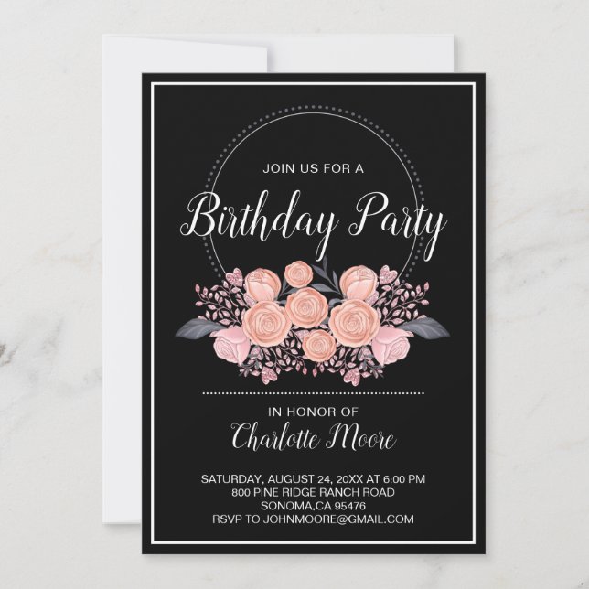 Blush Pink Black Birthday Party Invitation (Front)