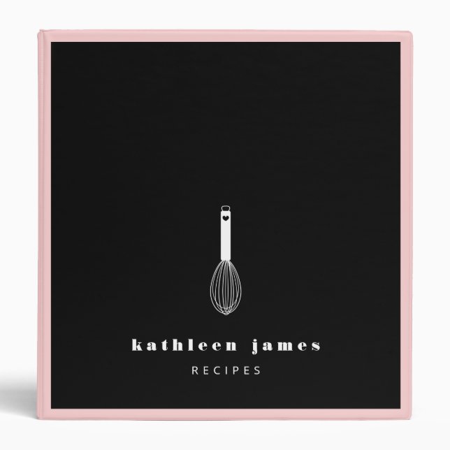 Blush Pink Black Cute Balloon Whisk Recipes Binder (Front)