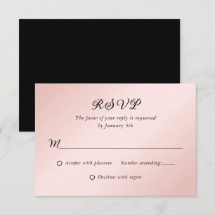 Blush Pink Black Elegant Minimalist Wedding RSVP Card