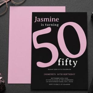 Blush Pink Black Elegant Modern 50 Birthday Invitation