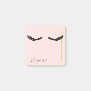 Blush Pink Black Eyelashes Glam Gold Square Post-it Notes