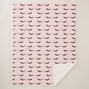 Blush Pink Black Eyelashes Glam Sherpa Blanket