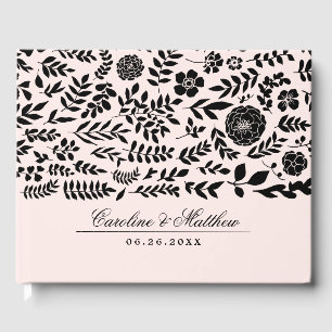 Blush Pink   Black Floral Pattern Wedding  Guest Book