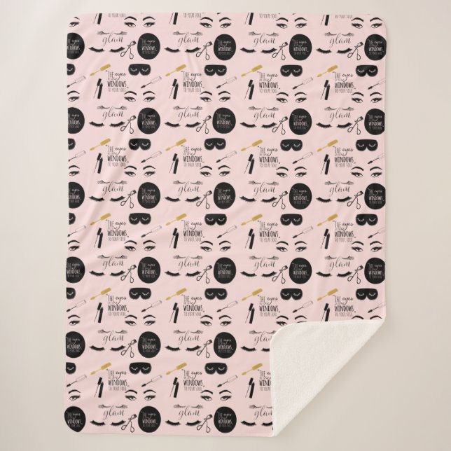 Blush Pink Black Gold Eyelashes Glam Sherpa Blanket (Front)