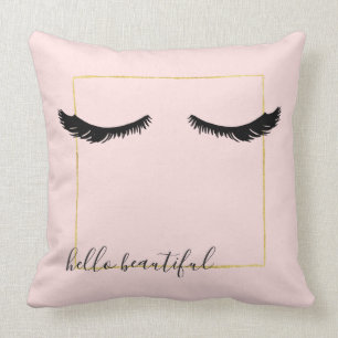 Blush Pink Black Gold Eyelashes Glam Throw Pillow