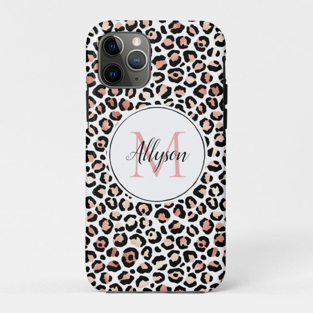 Blush Pink Black Leopard Print Monogram      Case-Mate iPhone Case (Back)
