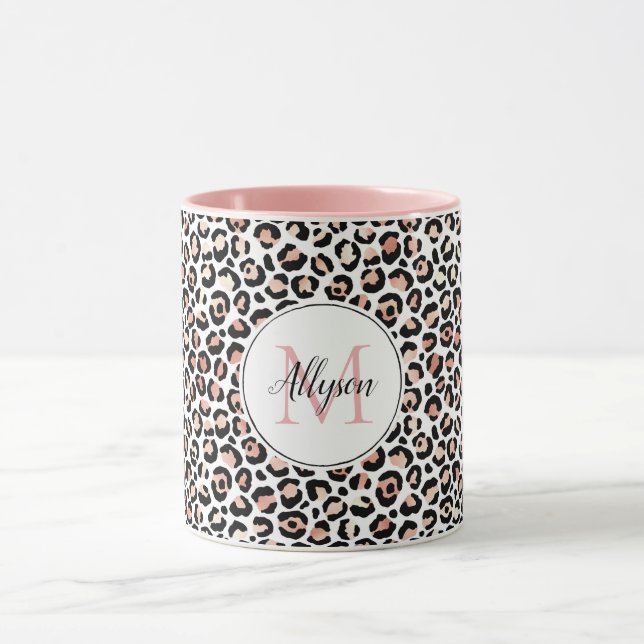 Blush Pink Black Leopard Print Monogram           Mug (Center)