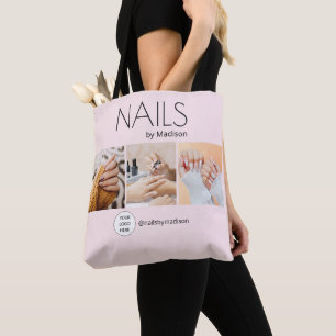 Blush Pink Black Modern Minimal Nails 3 Photo Tote Bag