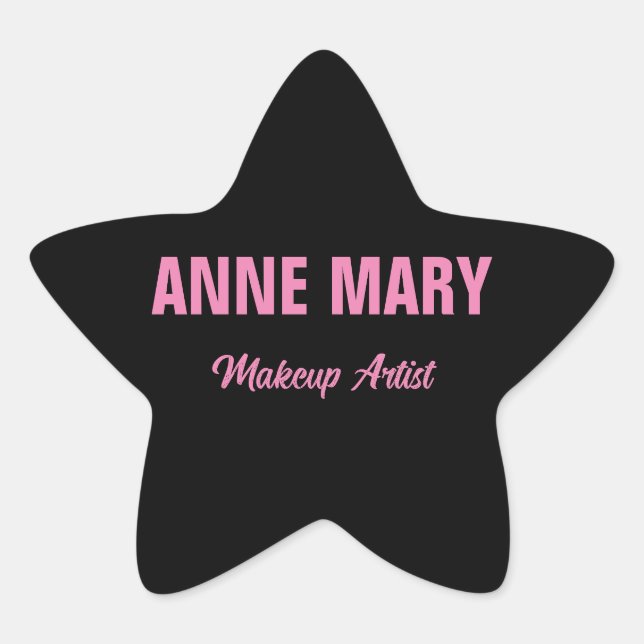 Blush Pink Black Name Makeup Artist Business Star Sticker (Front)