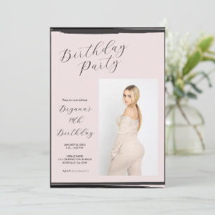 Blush Pink & Black Photo Trendy Modern Birthday Invitation