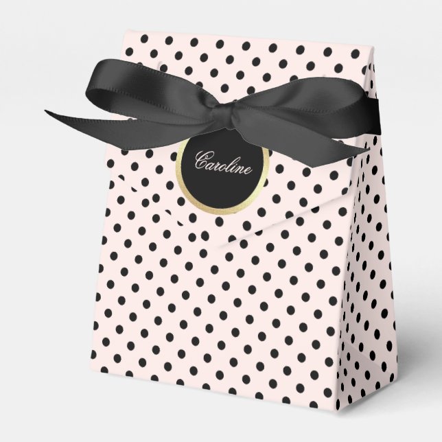 Blush Pink | Black Polka Dot Pattern Wedding Favor Box (Front Side)
