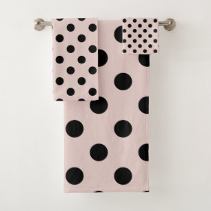 Blush Pink & Black Polka Dots Dot Bath Towel Set