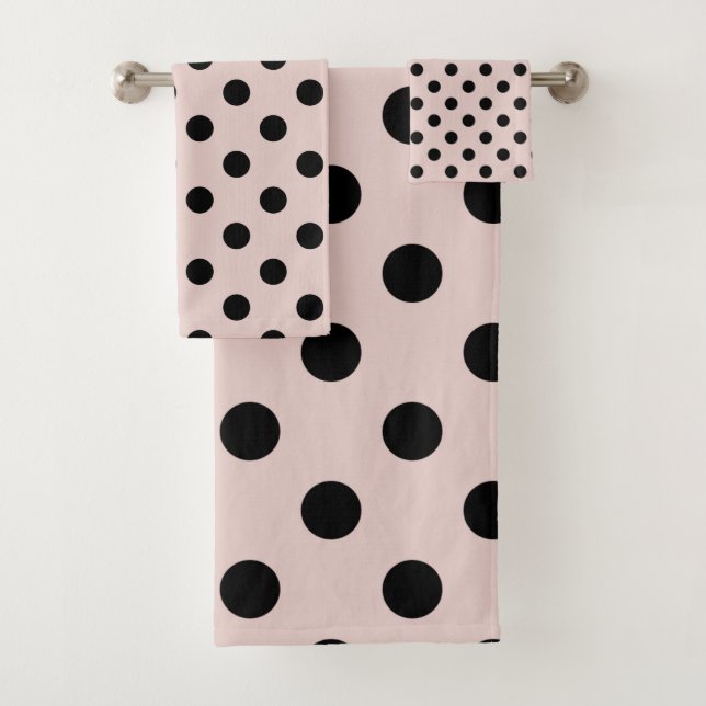 Blush Pink & Black Polka Dots Dot Bath Towel Set (Insitu)