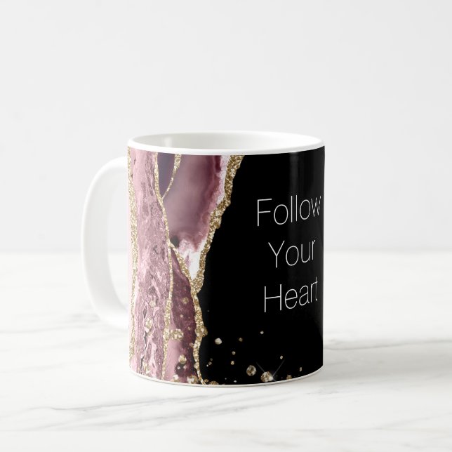 Blush Pink Black Rose Gold Glitter Coffee Mug (Front Left)