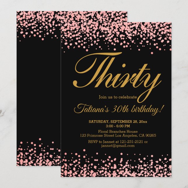 Blush Pink& Black Rose Gold Glitter Ombre Birthday Invitation (Front/Back)