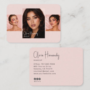 Blush Pink Black Script 3 Photo Makeup  Business Card