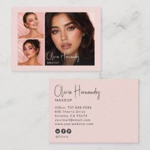 Blush Pink Black Script 3 Photo Makeup  Business Card