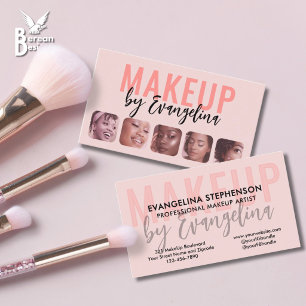 Blush Pink Black Script 5 Photo Makeup Artist Business Card