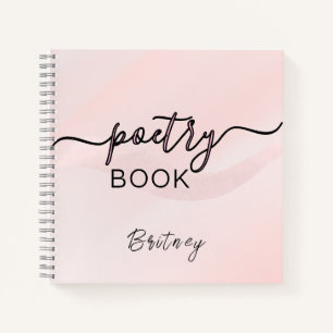 Blush Pink Black Script Custom Name Poetry Notebook