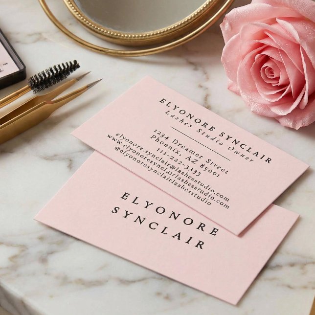 Blush Pink Black Script Lashes Business Card (Creator Uploaded)