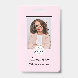 Blush Pink Black Script Logo Photo Makeup Badge