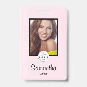 Blush Pink Black Script Logo Photo Makeup Badge