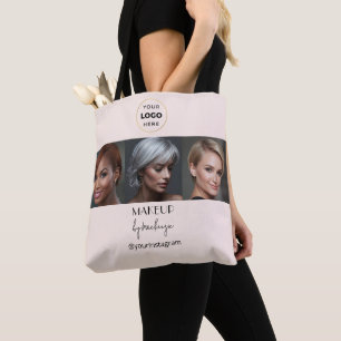 Blush Pink Black Script Logo Photo Makeup Studio Tote Bag