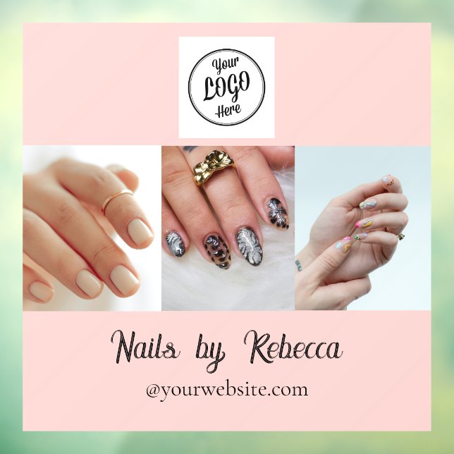 Blush Pink Black Script Logo Photo Nail Art Studio Window Cling (Sheet 3)