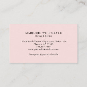 Blush Pink Black Script Monogram Photo Makeup Business Card