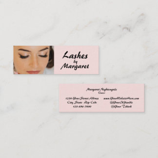Blush Pink Black Script Photo Lashes Makeup Mini Business Card