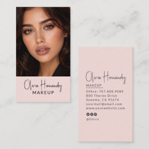 Blush Pink Black Script Photo Makeup Artist Business Card
