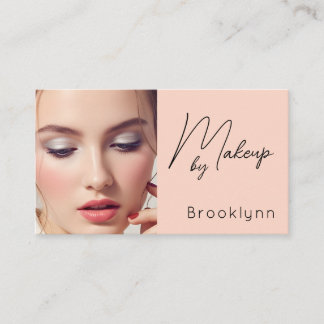 Blush Pink Black Script Photo Makeup Business  Card