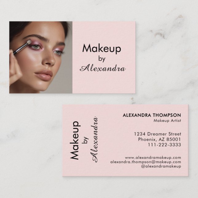 Blush Pink Black Script Photo Makeup  Business Card (Front/Back)