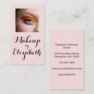 Blush Pink Black Script Photo Makeup Business Card