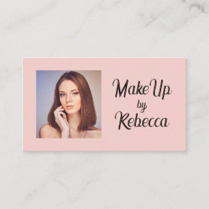 Blush Pink Black Script Photo Makeup Business Card