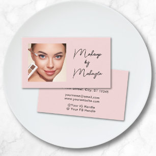 Blush Pink Black Script Photo Makeup Business Card