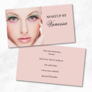 Blush Pink Black Script Photo Makeup  Business Card