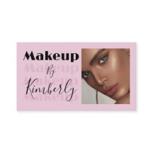 Blush Pink Black Script Photo Makeup Business Card