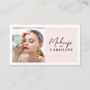 Blush Pink Black Script Photo Makeup  Business Card