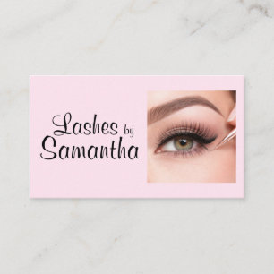 Blush Pink Black Script Photo Makeup Calling Card