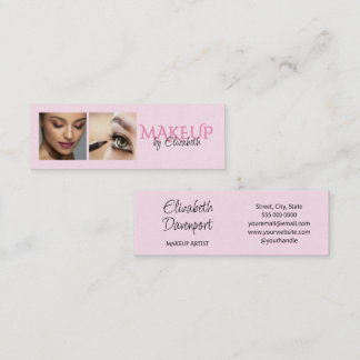 Blush Pink Black Script Photo Makeup Mini Business Card
