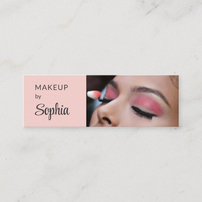 Blush Pink Black Script Photo Makeup Mini Business Card (Front)